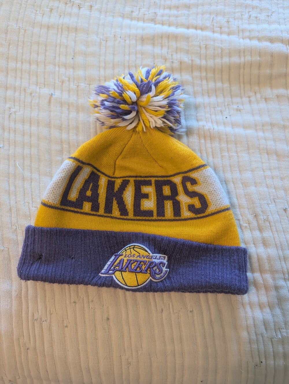 New Era Kids Lakers Pom Beanie - Yellow & Purple